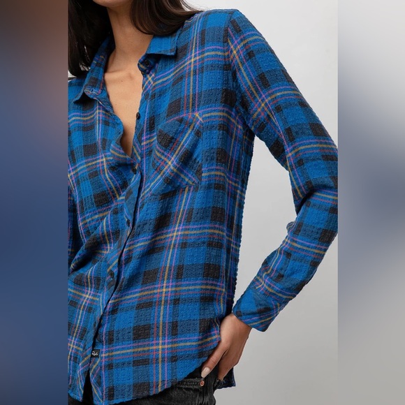 Rails Dutton Flannel Shirt Cobalt Black Citrus Sz small. So soft! Stretchy! EUC - Picture 2 of 11